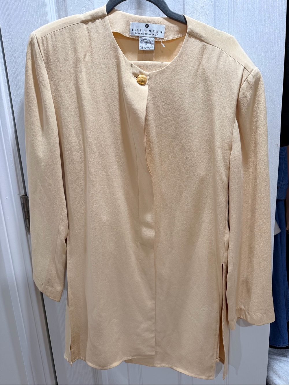 Saks Fifth Avenue Beige 100% silk Long Sleeve Longline top and pants set